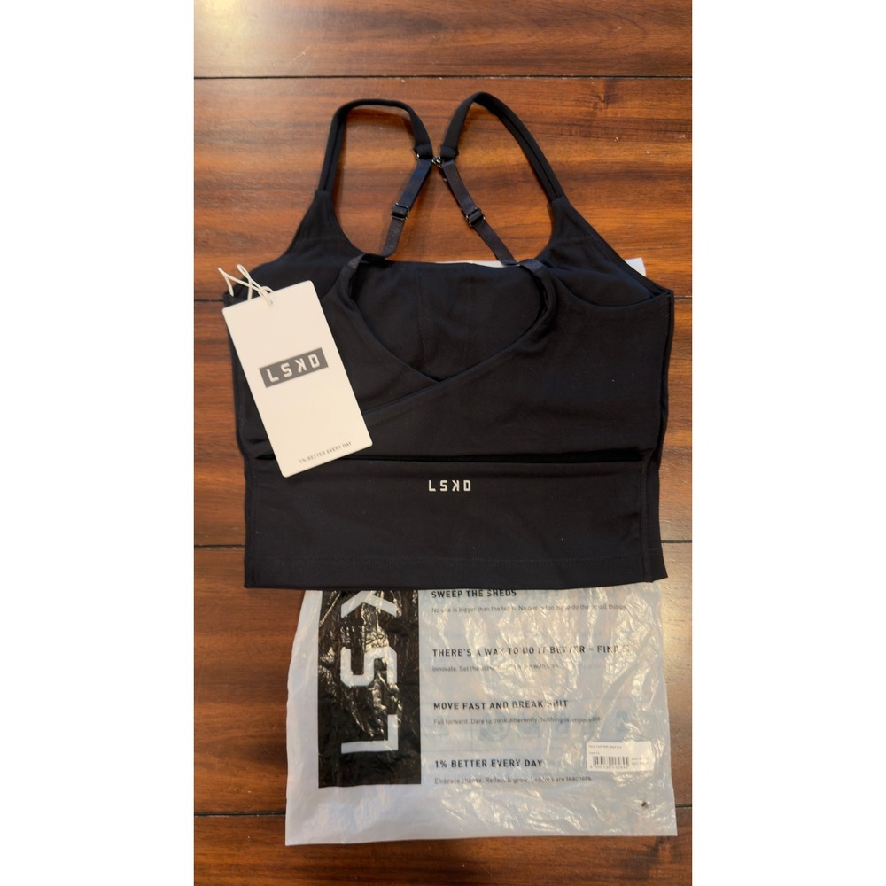 LSKD Twist Performance Tank with Shelf Bra Black Women XS Zephyr Fabric NWT NEW - Picture 3 of 16
